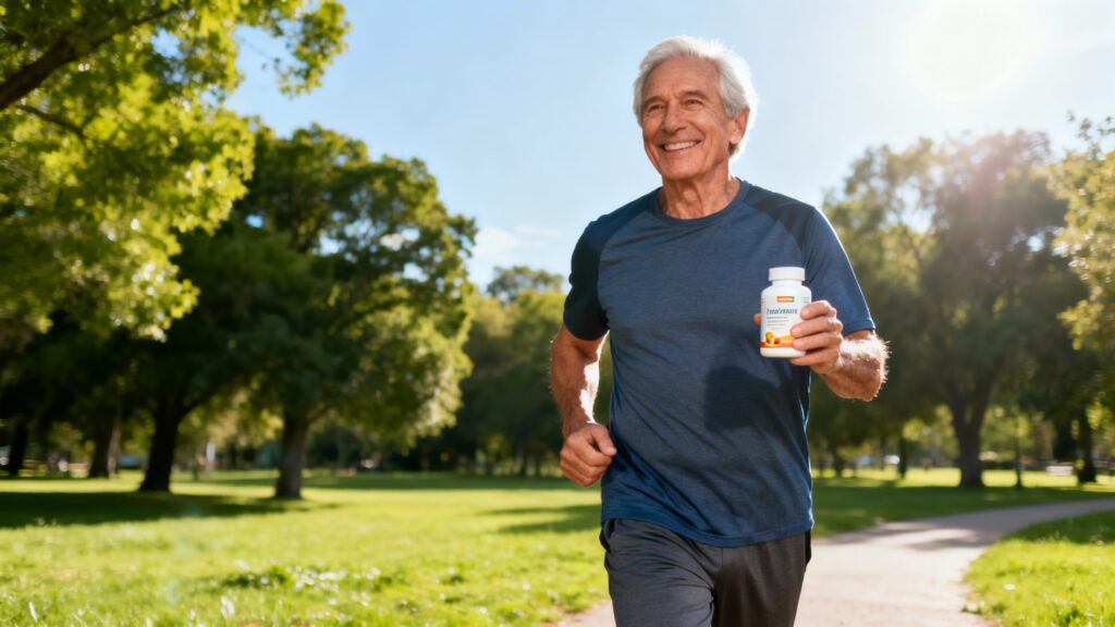 Active senior healthy lifestyle with supplements for vitality over 45